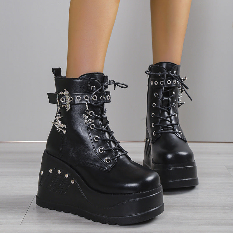 Black Punk Ankle Boots: Gothic Short Women's Shoes