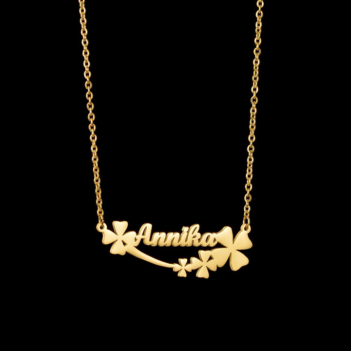 A Personalized Name Necklace Different Variations of a Heart Surrounding the Name you Choose with the brand name Maramalive™ on it.