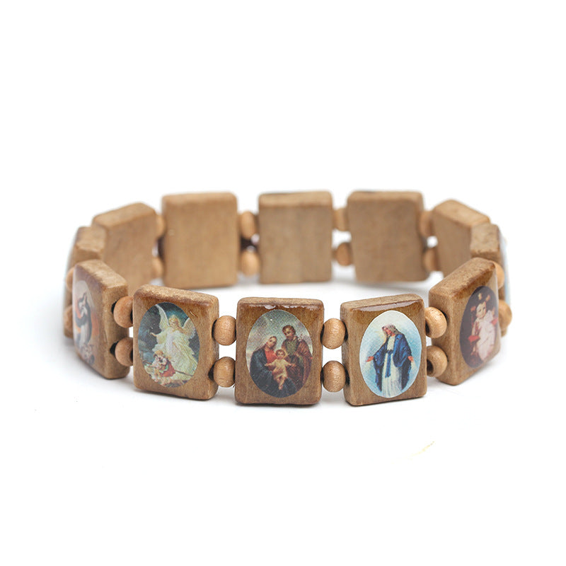 Natural Wooden Catholic Jewelry Faith Rosary Bracelet