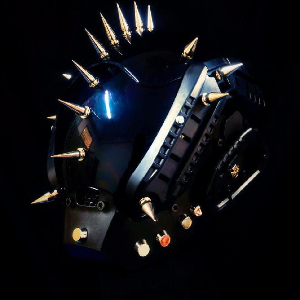 A Mechanical Ascent Mask Gothic Dark Liutin helmet with spikes and spikes on it from Maramalive™.