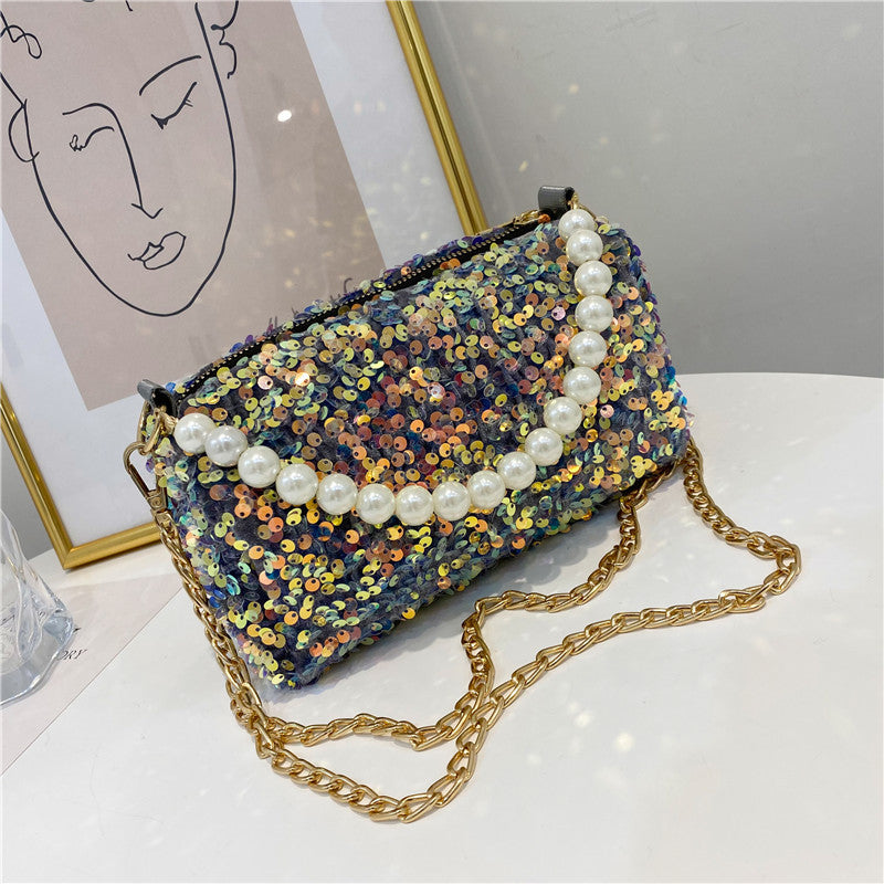Summer Women's Fashionable Sequined Chain Shoulder Bag