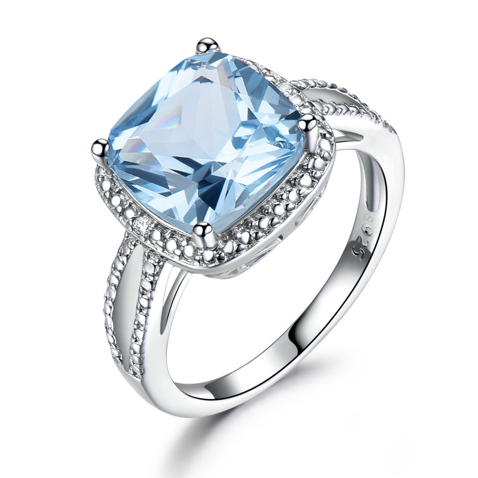 Fashion Jewelry Sterling Silver Sky Blue Topaz Ring All-match Ring Jewelry