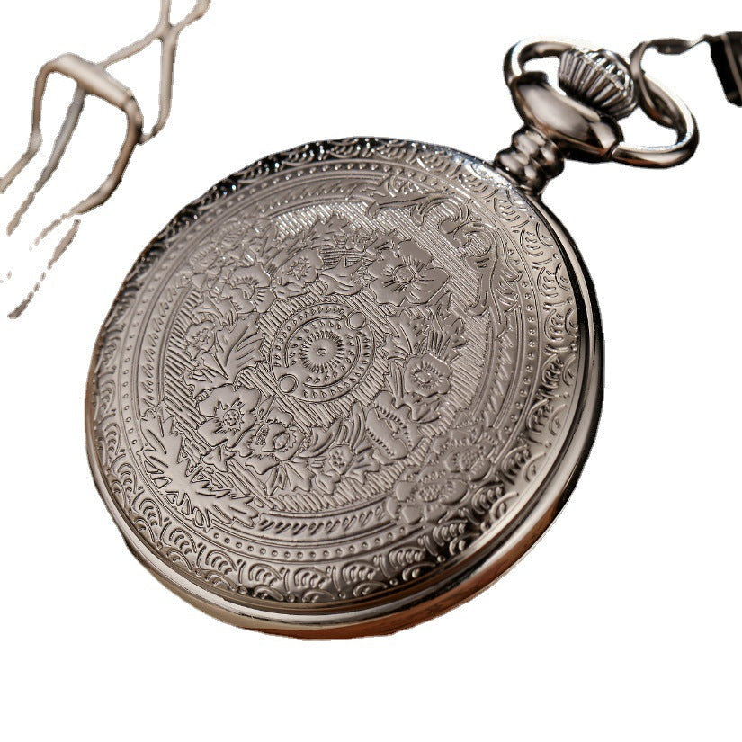 Fashion Retro Carved Clamshell Pocket Watch