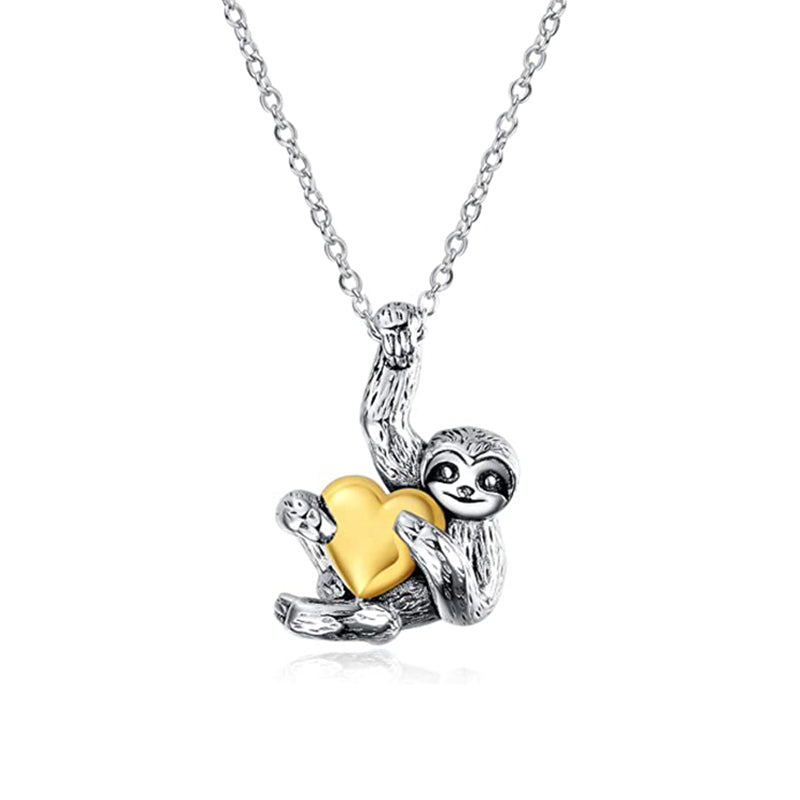 A Maramalive™ sloth holding a Cute Animal Small Sloth Heart Pendant Necklace.