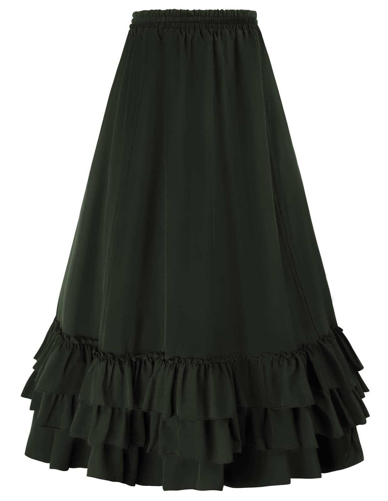 A black, brown and green Women's Vintage Gothic Victorian Skirt from Maramalive™ with ruffles.