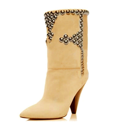Studded Wedge Heel Point Toe Over-the-knee Boots