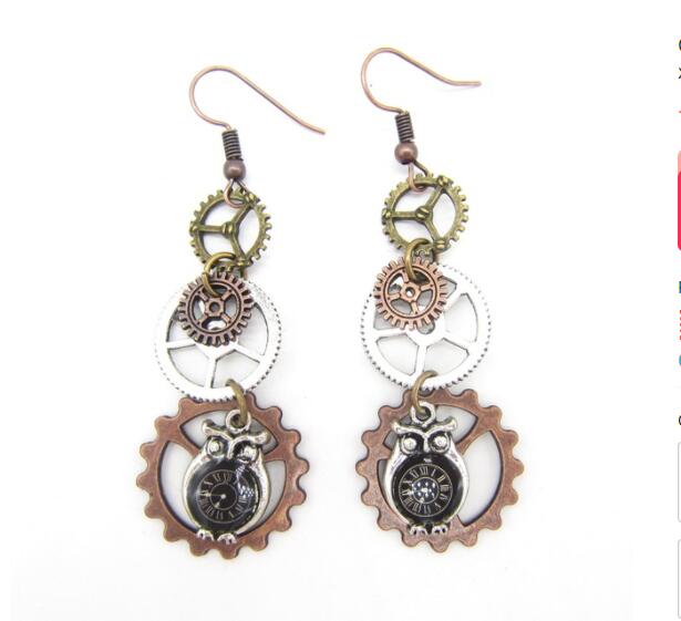 A pair of Maramalive™ European and American Retro Gear Earrings Steampunk DIY Handmade with gears and wings.