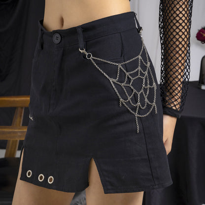 Sweet Cool Hot Girl Style Chain Body Clothing Chain Gothic Style Punk Spider Mesh Phants Zipper
