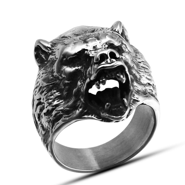 A Maramalive™ men's stainless steel ring with a Wolf Head on it.