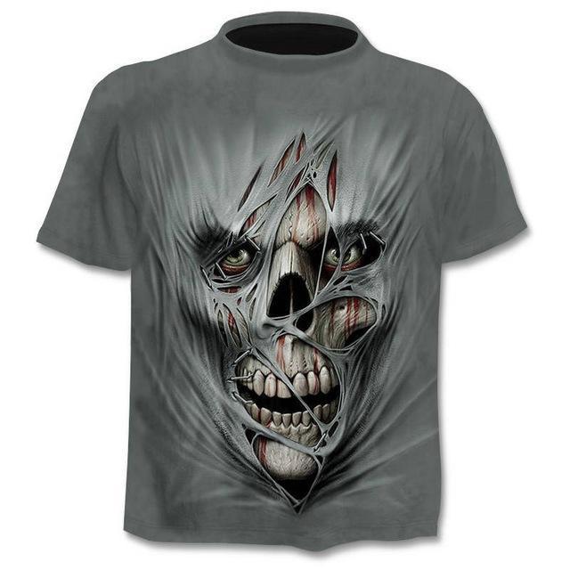 A Maramalive™ Punk Rock Rebellion T-shirt Men Punk Style Top Tees Skull Gothic with an image of a skeleton wearing a hat, perfect for Halloween costumes.