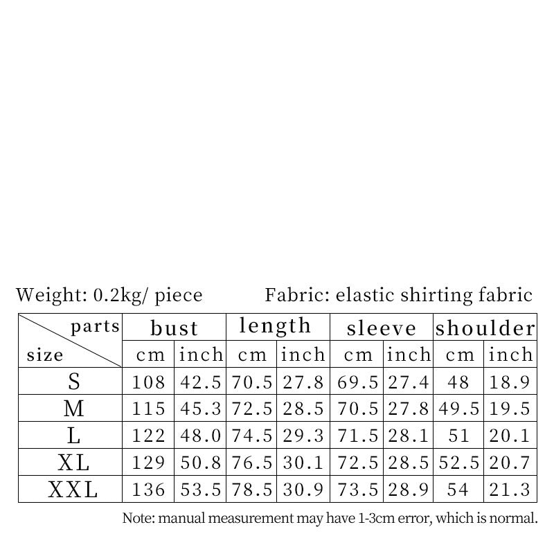 Sizing chart for the Maramalive™ Men's Pleated Pirate Shirt Medieval Renaissance Cosplay Costume Steampunk Top made from an elastic cotton blend fabric. Measurements for sizes S to XXL include bust, length, sleeve, and shoulder in both centimeters and inches. Weighs 0.2 kg per piece.