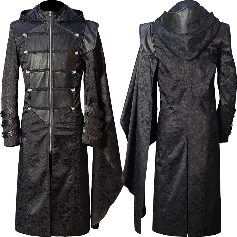 Black Stand Collar Leather Punk Gothic Cape Coat