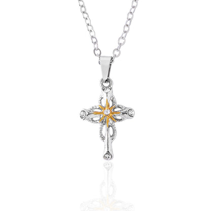 Unique Cross Necklace with Silver and Gold
