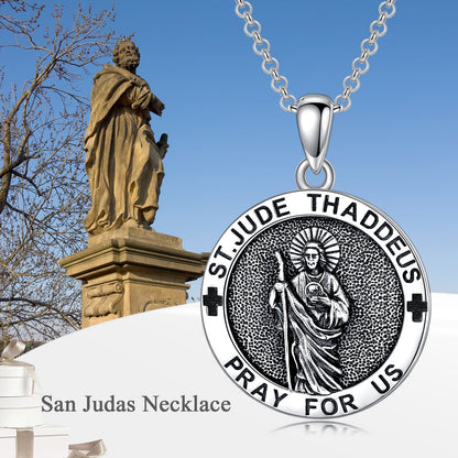 925 Sterling Silver Saint Jude Guardian Pendant Necklace with St Jude Statue