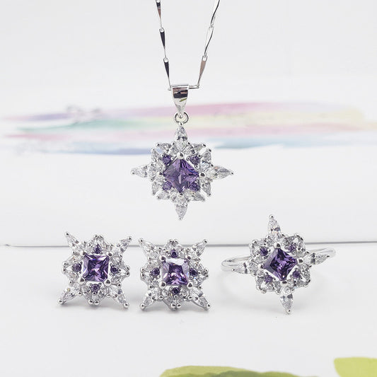 A purple Maramalive™ amethyst and sterling silver jewelry set with white diamonds.