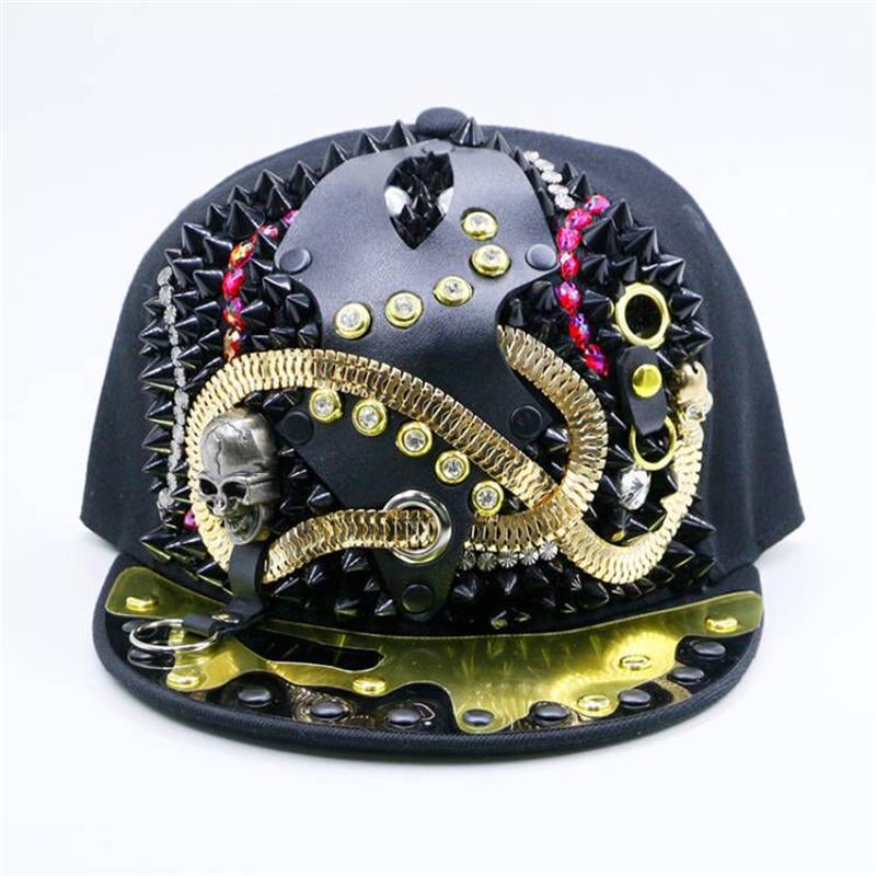 Men's Fashion Porous Skull Rivet Hip Hop Hat