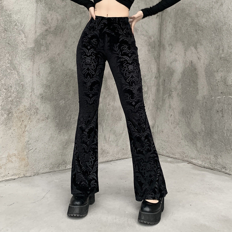 Girl Student Suede Embossed Casual Wide Leg Pants