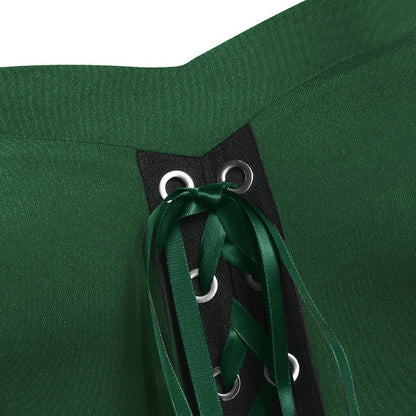 Bodice Dress, Bat Sleeves, Lace Up Front Straps closeup on green