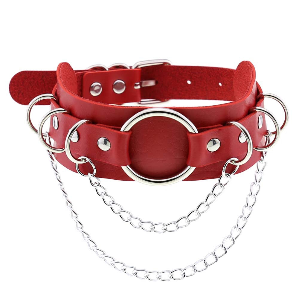 Punk Double Layer Leather O-shaped Necklace Pieces Collarnecklace
