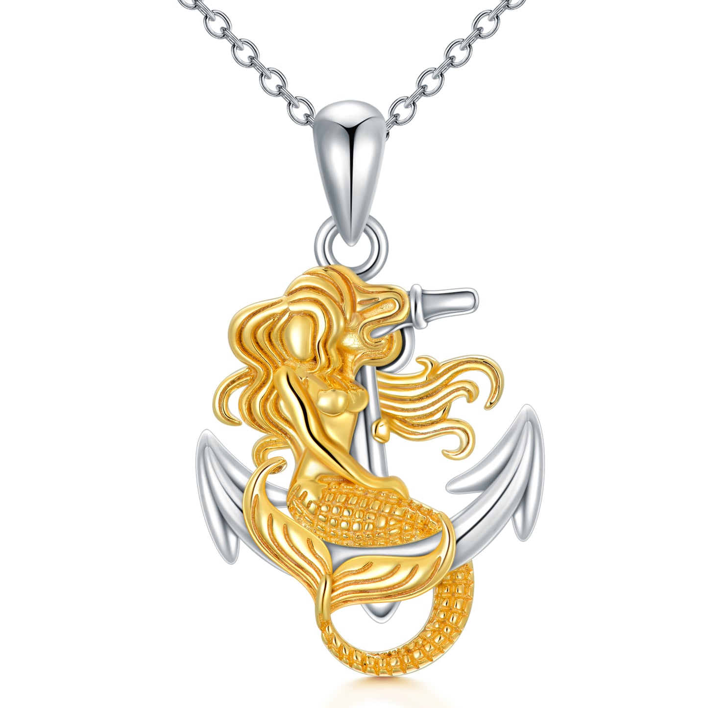 A Anchor Mermaid Necklace for Women 925 Sterling Silver Mermaid Pendant Necklace Ocean Nautical Jewelry with an anchor on it, by Maramalive™.