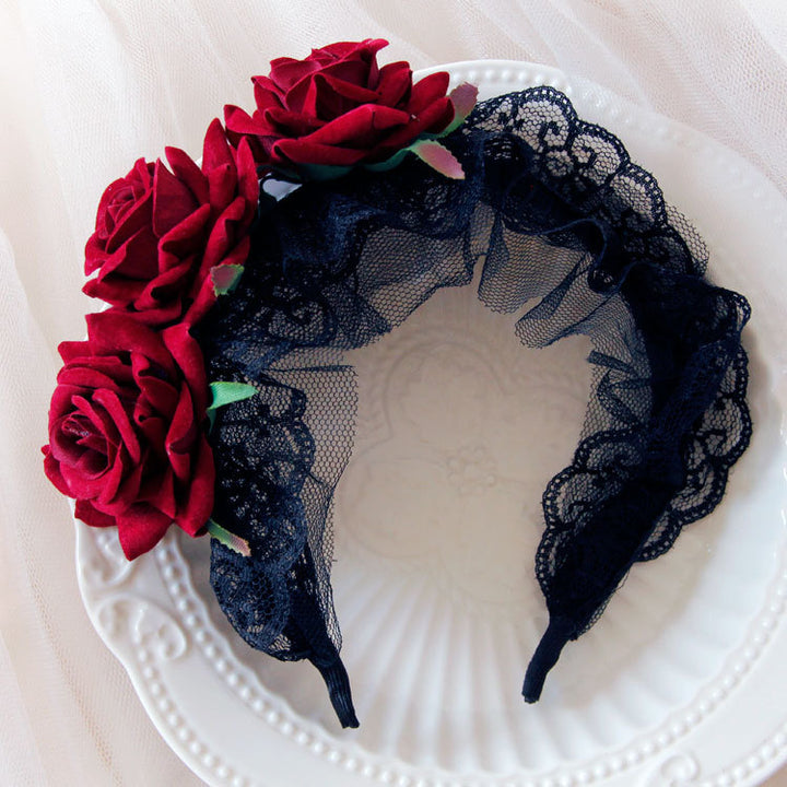 A mannequin with a Wanchristmas Court Black Lace Gothic Lolita Witch Maid Cute Mother Wide Headband by Maramalive™ on her head.