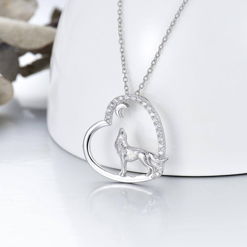 A Sterling Silver Wolf Heart Necklace with a wolf on it from Maramalive™.