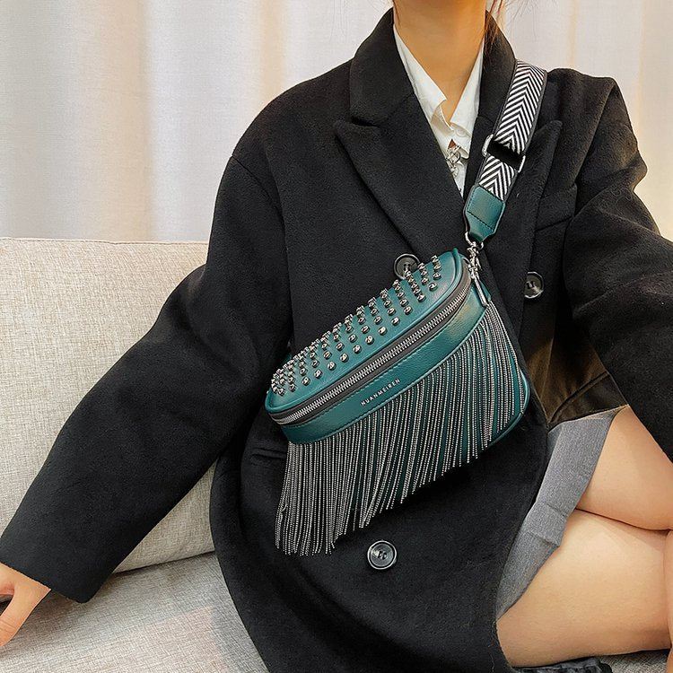 Textured Studded Fringe Women's Chest Bag