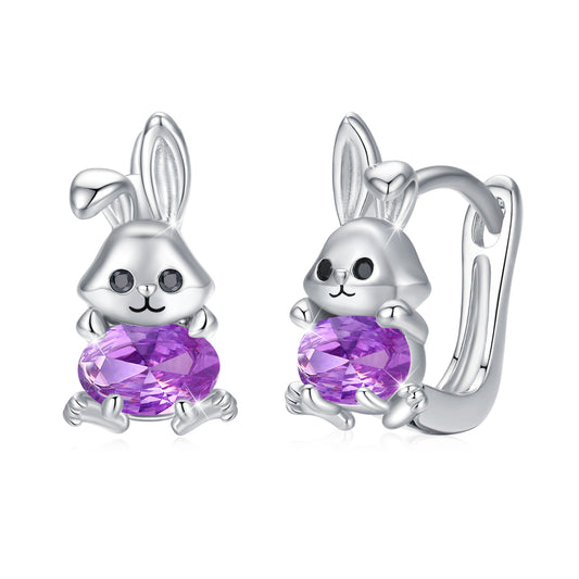 925 Sterling Silver Bunny Earrings with Purple Gemstone