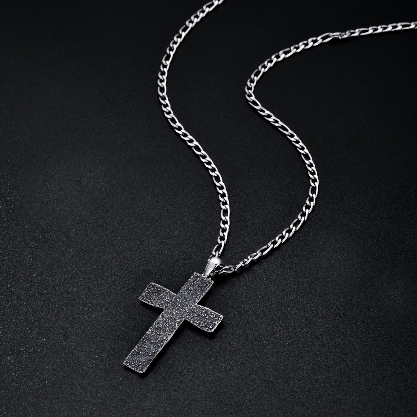 Silver Cross Pendant Necklace with Oxidized Chain
