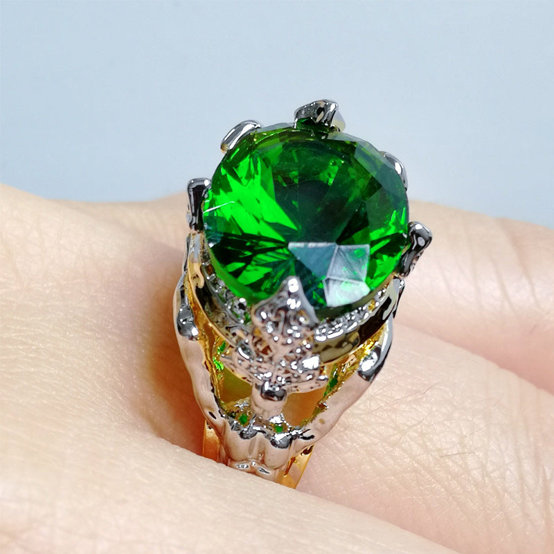 A woman wearing a Maramalive™ Inlaid Mermaid Green Zircon Ring.