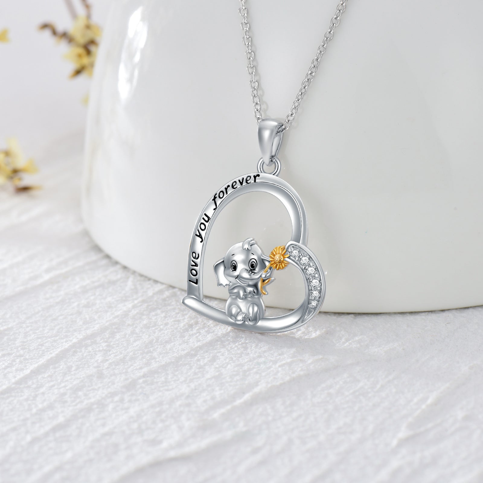A Maramalive™ Elephant Necklace 925 Sterling Silver Love You forever Elephant Sunflower Pendant Jewelry Gifts for Women Girls with the words love you forever.