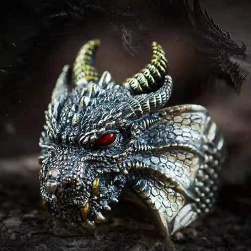 A Maramalive™ dragon ring with red eyes.