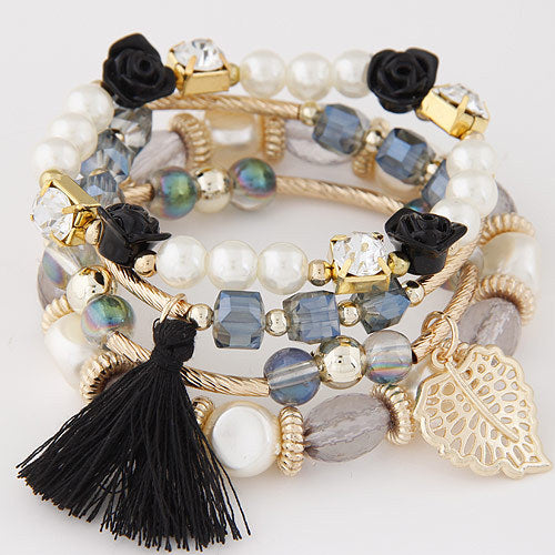Four Crystal Beads Pearl Leaf Fringe Bracelets by Maramalive™.