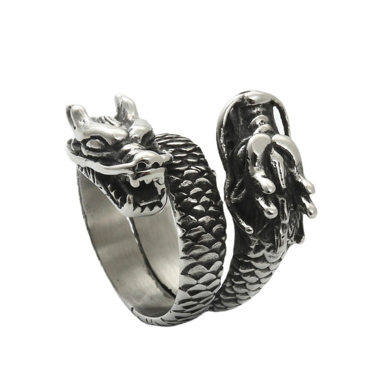 A Titanium Dragon Ring with a Maramalive™ dragon head on it.