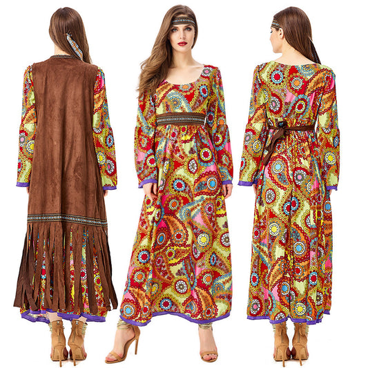 Maramalive™ Vintage Disco Hippie Costume Primitive Tribal Goddess dress made of polyester fiber.