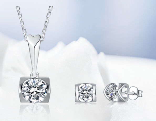 A Maramalive™ Beautiful S925 Sterling Silver Inlaid Moissanite Stud Necklace Two Piece Set - A Sparkle as Radiant as Your Love.