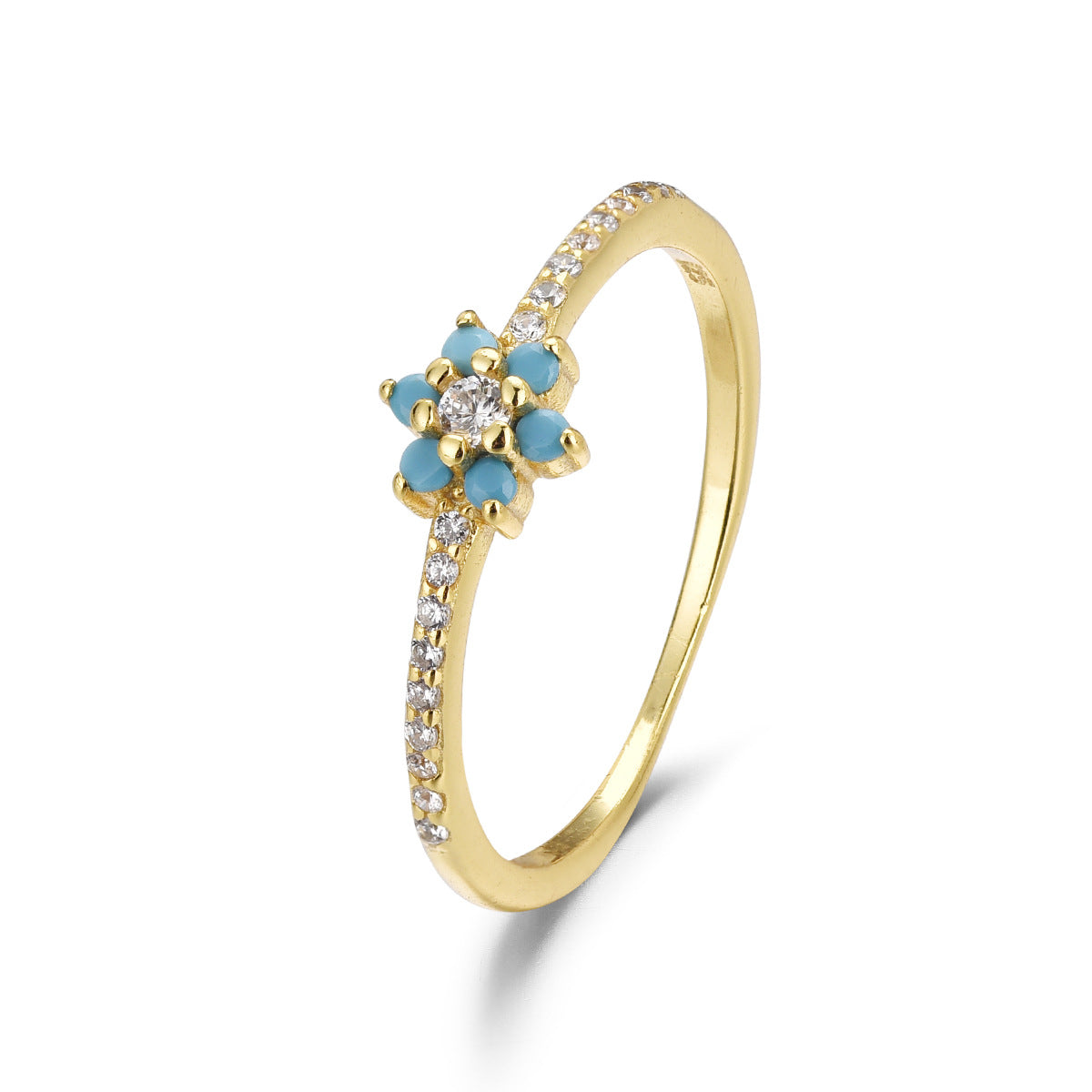 A hand holding a Maramalive™ Women's S925 Silver Simple Little Daisy Flower Ring with diamonds.