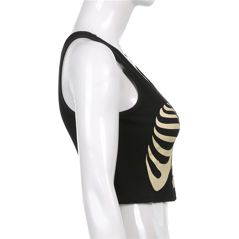 Side view of a mannequin wearing a Maramalive™ Gothic Style Vest Skull Print Fashion made from a polyester fiber blend, featuring a white abstract pattern on the front. Note: Item is available in Asian sizes.