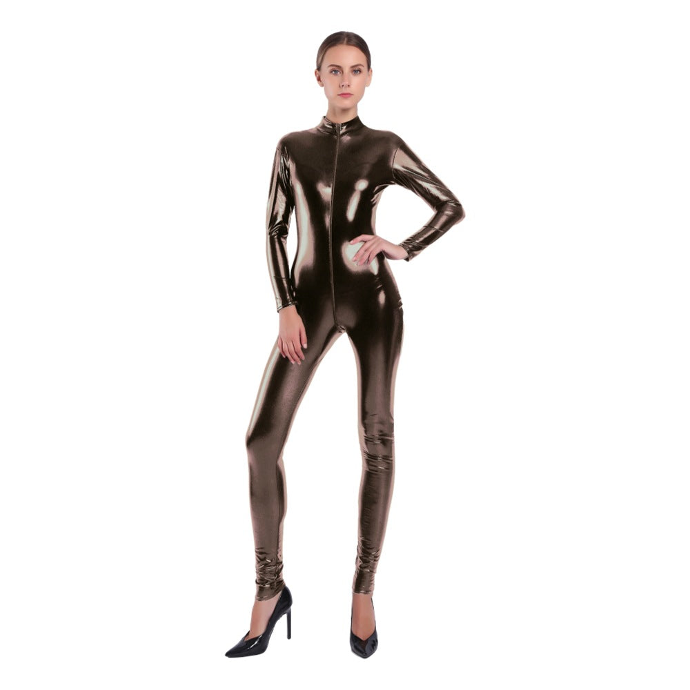 Women's Rubberized Faux Leather Shiny Bodysuit