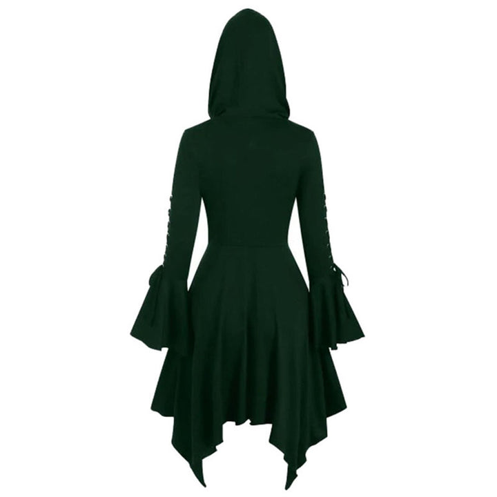 Maramalive™'s Vintage Female Gothic Hooded Dress Cloak Punk Witch Coat Lace Up Irregular Hem Lotus Sleeve.