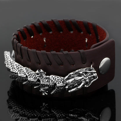 A Viking Pirate Kelte Dragon Bracelet with a silver dragon on it by Maramalive™.
