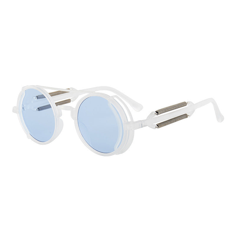 A pair of Steampunk Double Spring Leg Sunglasses with a metal frame from Maramalive™.