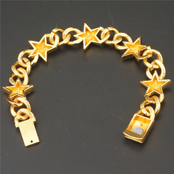 A Hipster Five-pointed Star Cuban Link Chain Bracelet with diamonds on it by Maramalive™.