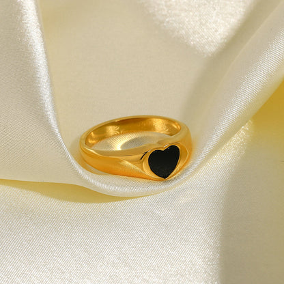 Women's Black Heart-shaped Epoxy Accessories Ring 18K Gold-plated Stainless Steel Ring