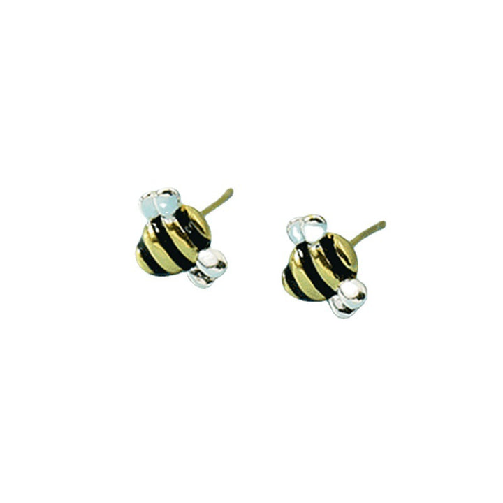 A pair of Special-interest Design Super Cute Little Bee Earrings by Maramalive™ on a blue background.