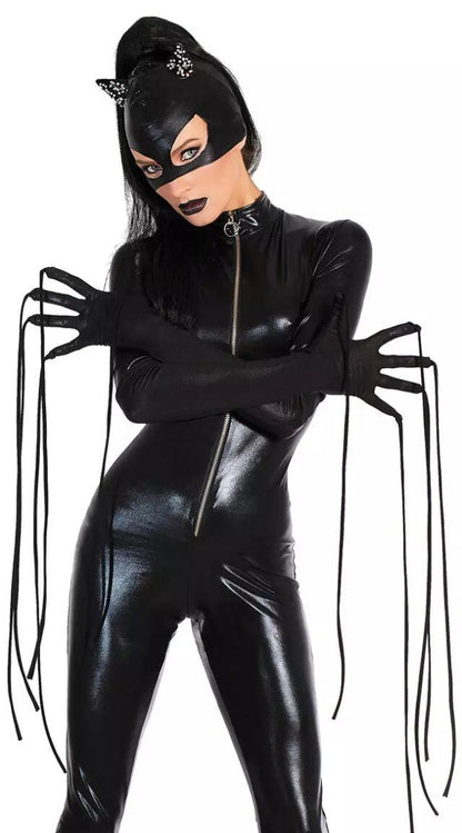 Transform into a seductive Catwoman with this black Halloween fancy dress catsuit. Made from high-quality artificial leather, this sexy costume is perfect for turning heads at any Halloween party.

Transform into a seductive Catwoman with the Maramalive™ Women Black Patent Leather Catgirl Bodysuit. Made from high-quality artificial leather, this sexy costume is perfect for turning heads at any Halloween party.