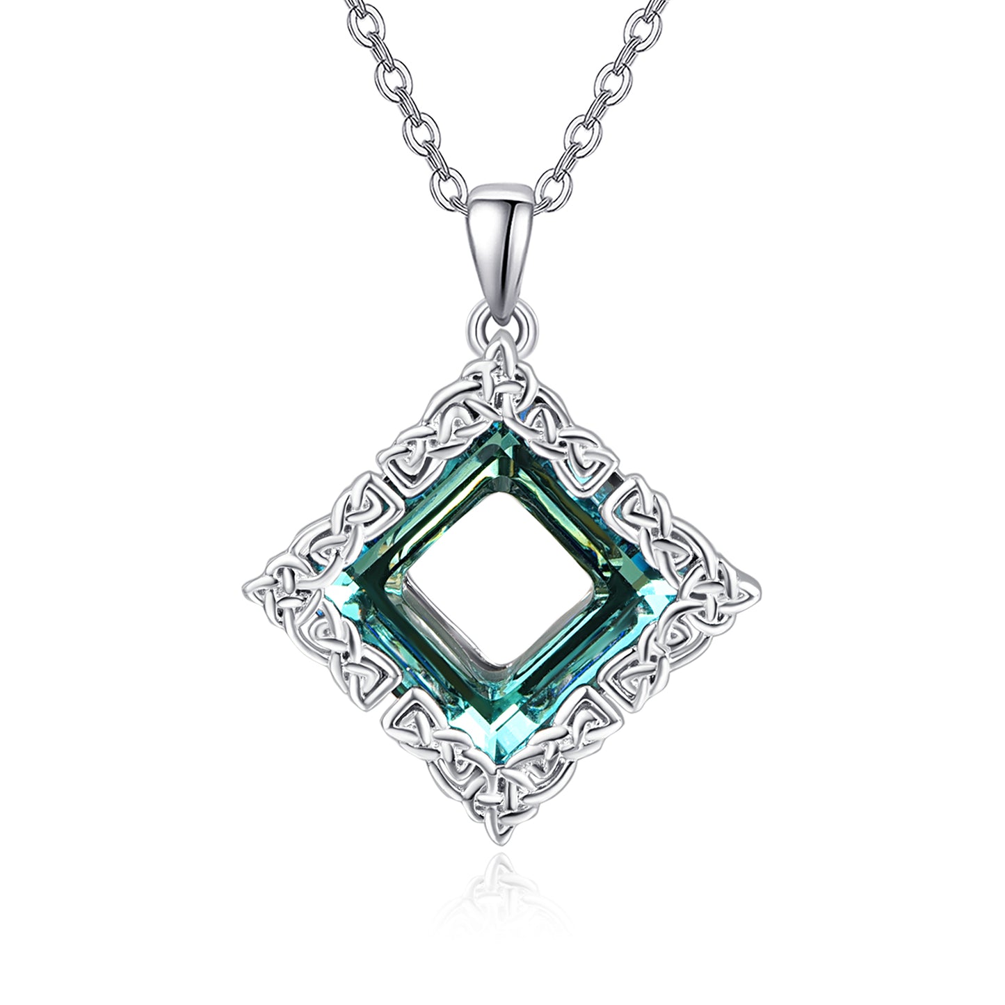 A Maramalive™ silver pendant with a green Celtic Crystal Necklace 925 Sterling Silver Green Crystal Pendant Necklace Celtic Knot Pendant Necklace Jewellery Gift for Women stone.