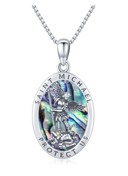 Sterling Silver Abalone Saint Michael Pendant with Pearl Shell