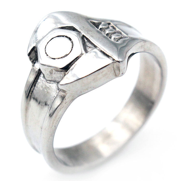 A Maramalive™ silver ring with a wrench on it.