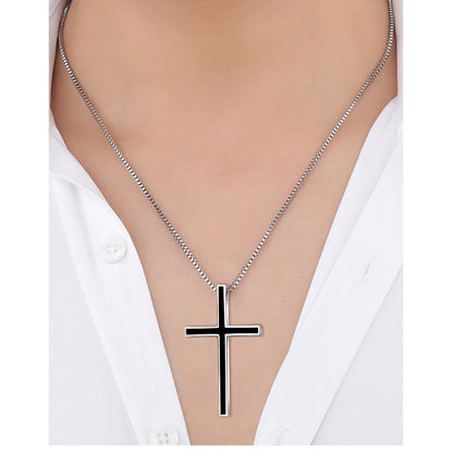 Men's Black Cross Pendant Jewelry 925 Sterling Silver Classic Cross Necklace